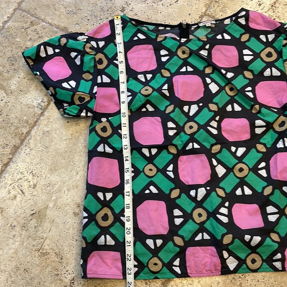 Green/Pink PAROSH luxe cotton tile-print blouse. Italian designer! - Picture 5 of 6